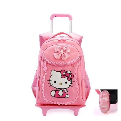 Детские школьные сумки hello kitty, Детские рюкзаки, чемодан на колесиках для девочек, рюкзак Mochila Infantil Bolsas Zaini Scuola - Цвет: Black wheels