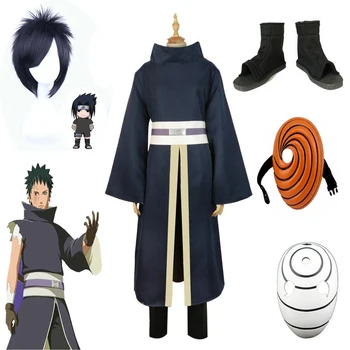 

Anime Naruto Costume Uchiha Obito Cosplay Costume Akatsuki Mask Man Tobi Cloak Suit Clothes Shoes Halloween Party Mask Clothes