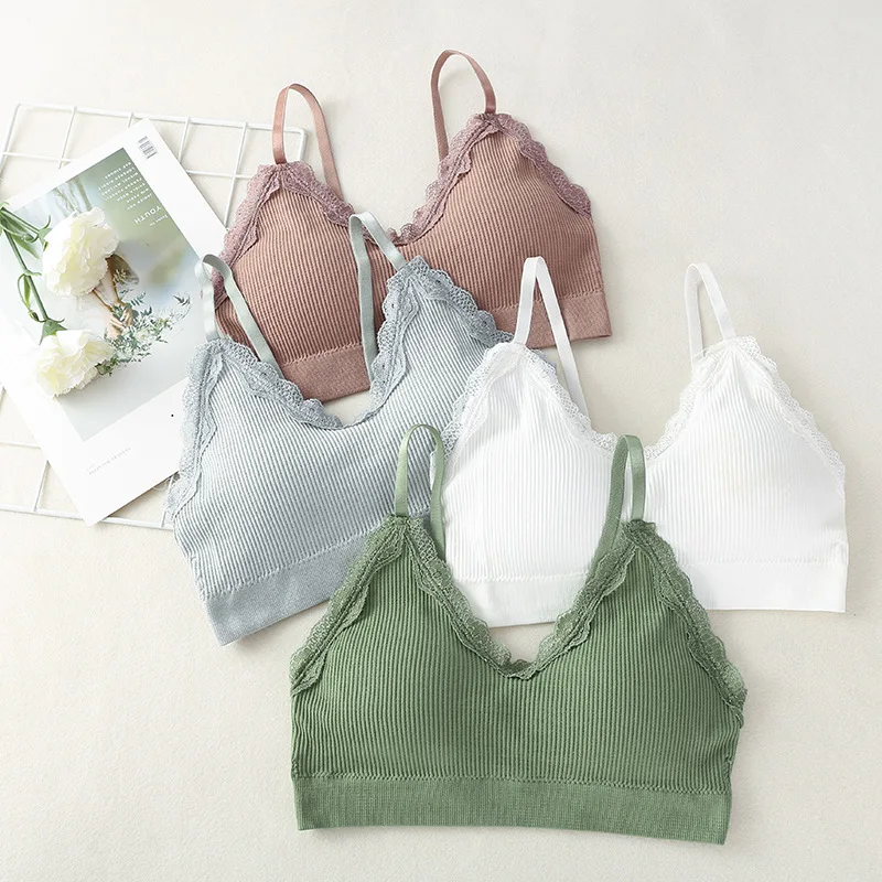 New product thread lace lace breast wrap girl one piece no steel ring vest yoga sleep bra underwear teenage girls top