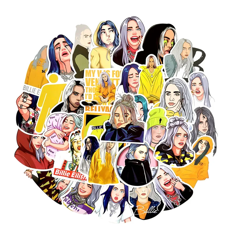 50 шт./упак. американская певица Billie Eilish стиле «граффити» из мультфильма; Стикеры для скейтборд велосипед мобильный ноутбук гитары Сделай Сам Водонепроницаемый игрушка
