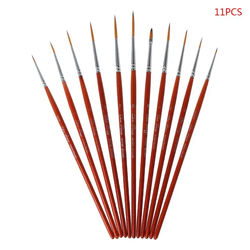 

11pcs/set Professional Detail Paint Brush Fine Pointed Tip Miniature Brushes For Acrylic Watercolor Oil Drawing Kits AXYF