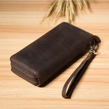 Винтажный Мужской кошелек Crazy Horse из натуральной кожи с двойной застежкой-молнией клатч ручной работы большой емкости держатель для карт кошелек 1020-4