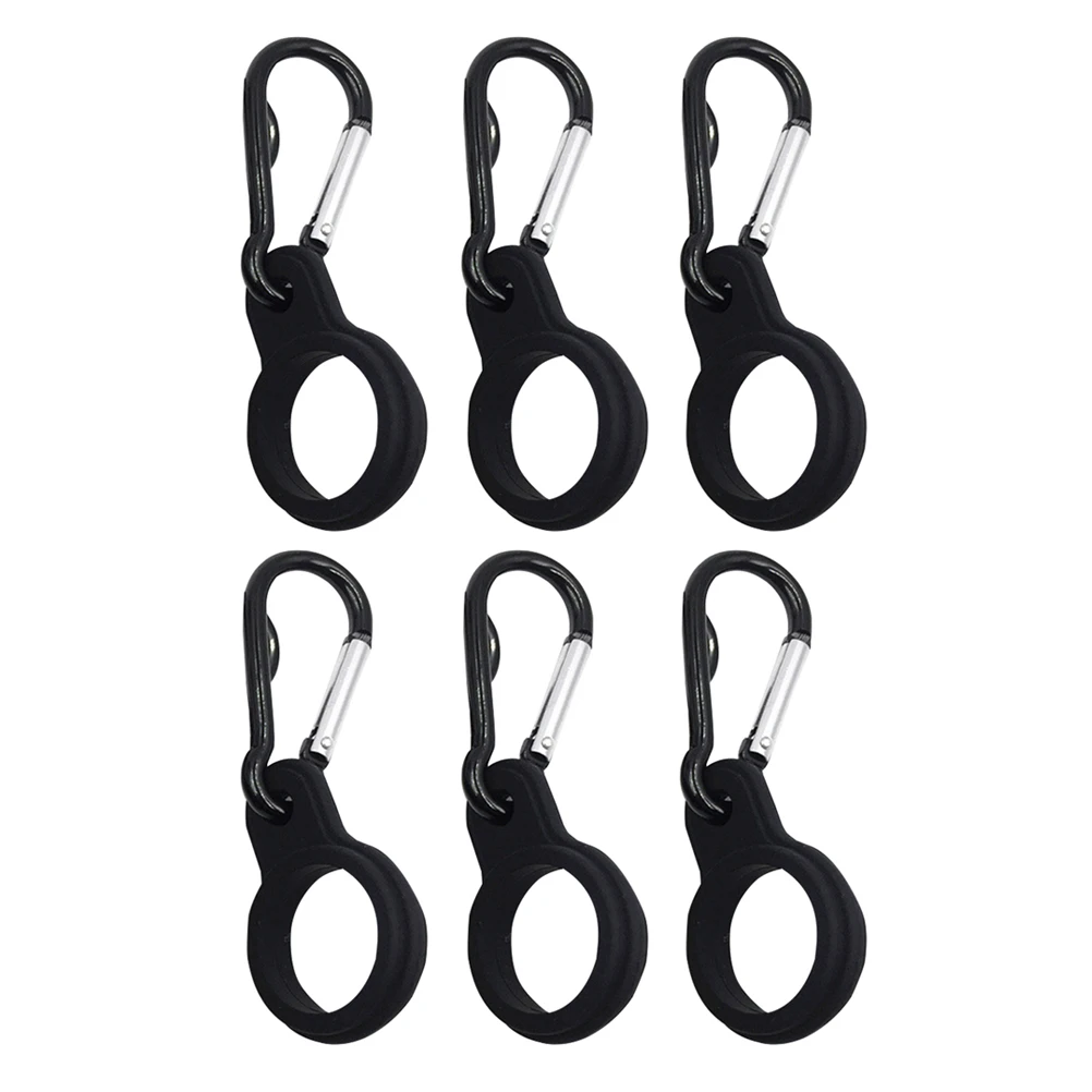

6pcs Silicone Hanging Buckle Useful Water Bottle Carrier Clip Kettle Hook Buckle Holder Clip for Outdoor (Black)
