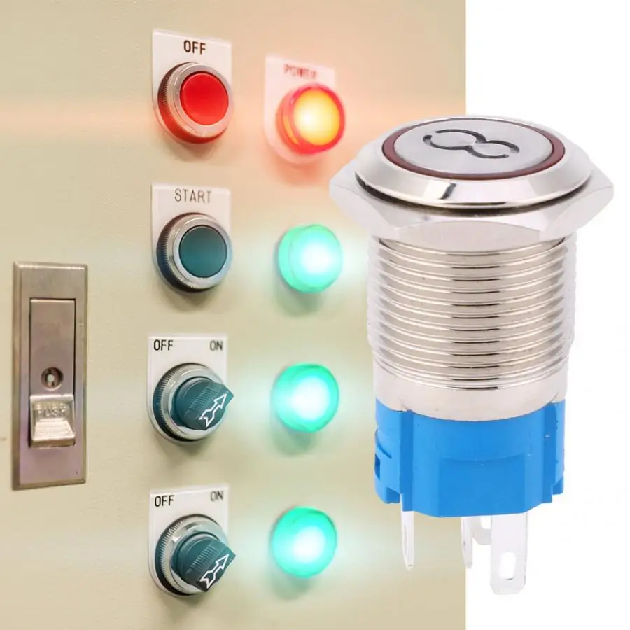 

2 Pcs 16mm Button Switch Stainless Steel Flat Head Self-Reset 5 Pin Button Push Button Switch