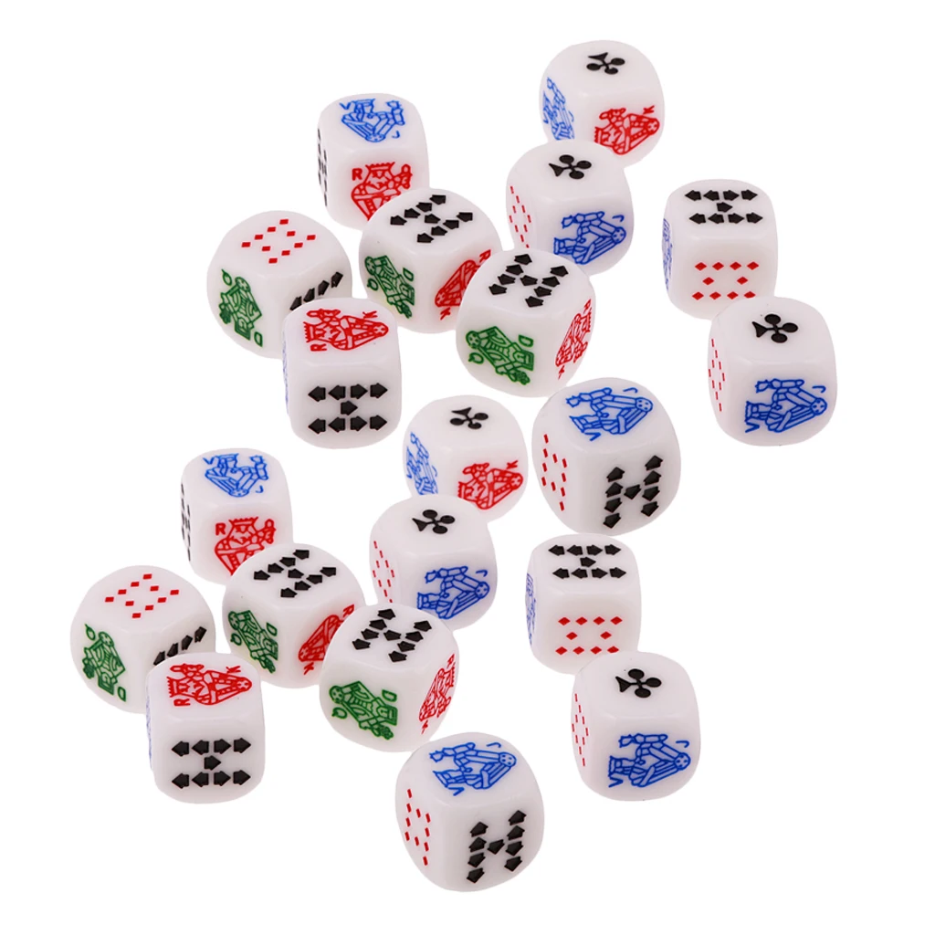 0.47 '' Acryl 6 Sided Poker Würfel mit Symbolen A K Q J 10 Lot 20pcs 12mm 