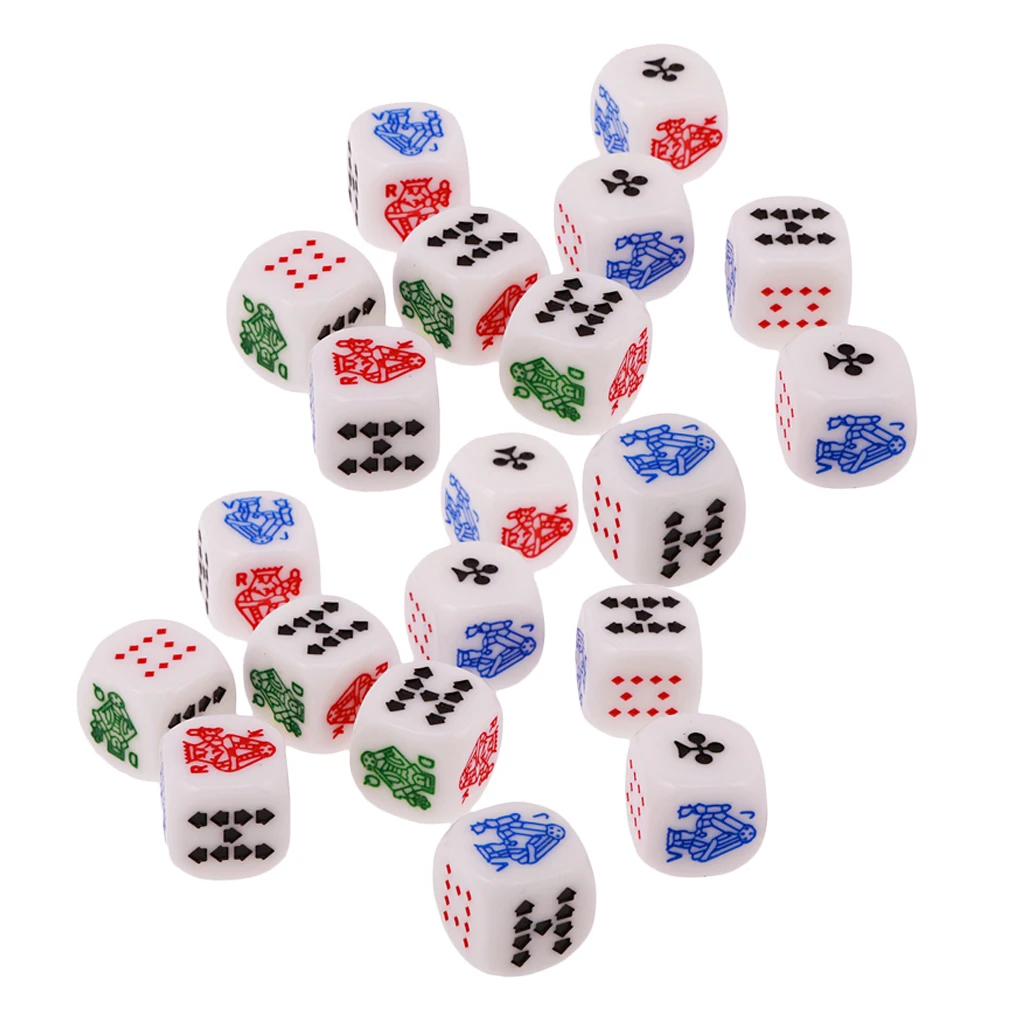 20 Pieces 12mm/0.47inch Acrylic 6-Sided Poker Dice With Symbols A K Q J 10 20 Pieces 12mm/0.47inch Acrylic 6-Sided Poker Dice With Symbols A K Q J 10