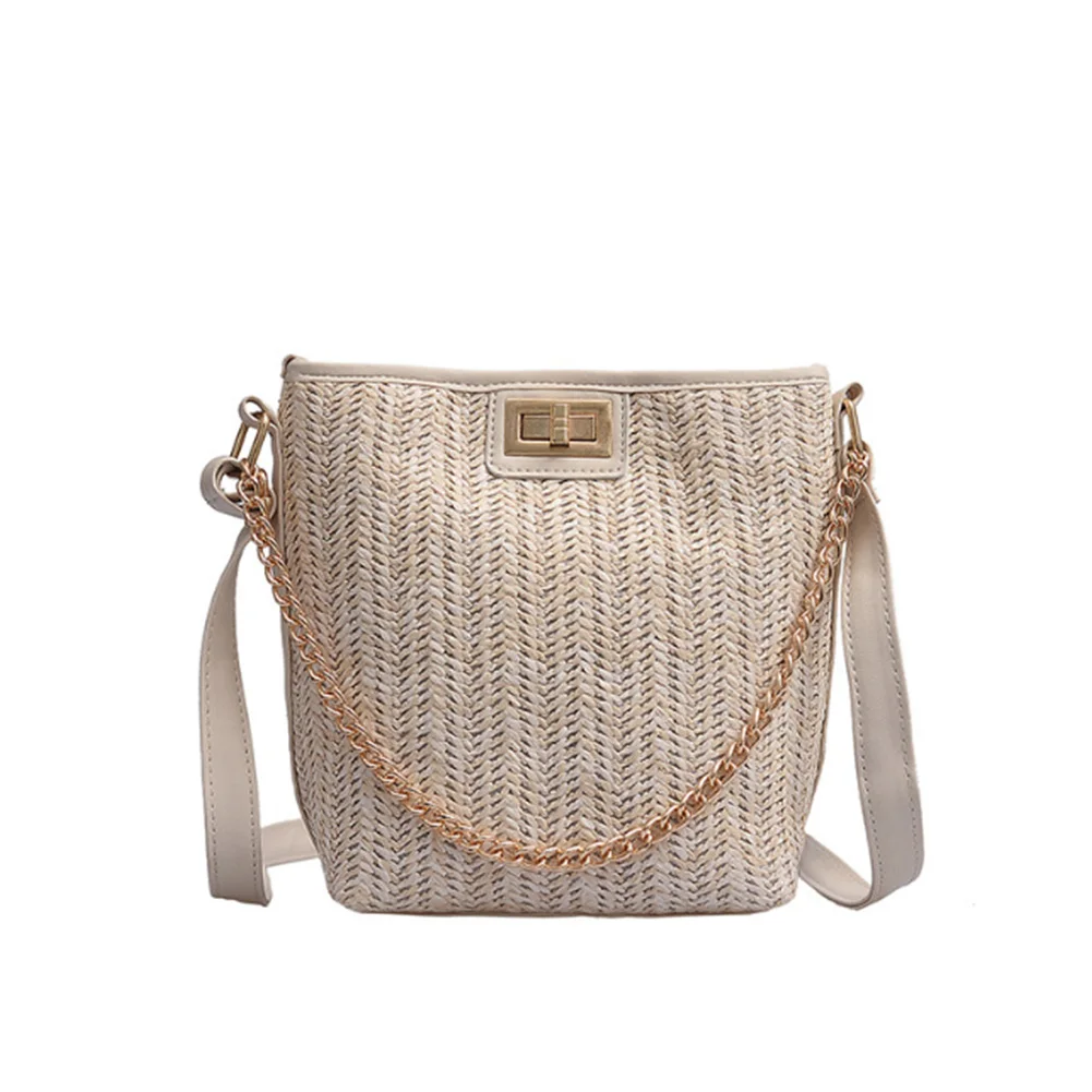 

Women Straw Braid Shoulder Bag Beach Casual Reusable Daily Summer Portable Bucket Large Capacity Cross Body Vacation Outdoor
