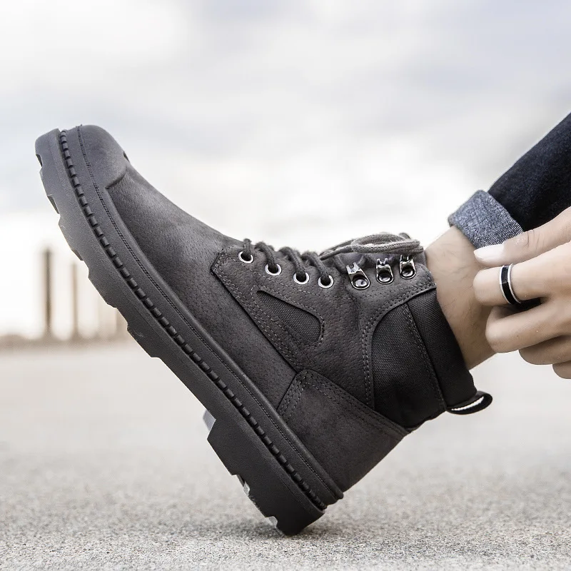 

MEN'S Shoes Autumn Martin Boots Korean-style England Paragraph Short Boots Retro Versatile Leather Boot Hight-top Desert Work Sh