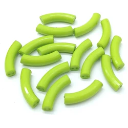 Gold Color Silver Bent Pipe Beads for Jewelry Making, 8x33mm, Pack of 10 (Light Green)
