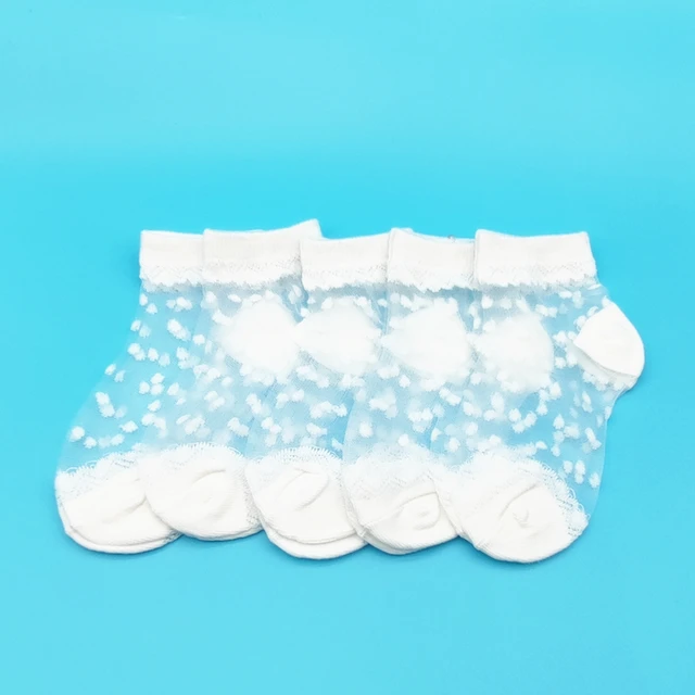 5 Pairs/Lot Girls Socks Summer Breathable Children Short Ankle Socks For 1-12 Years Kids Soft Cotton Lace Princess Mesh Socks White