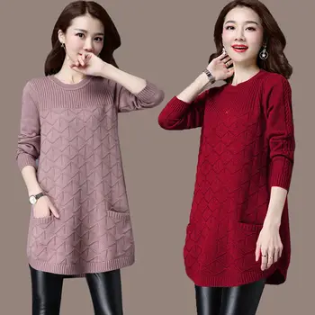

2020 mid-length sweater ladies cardigan loose large size women's clothing knitting sweater dress