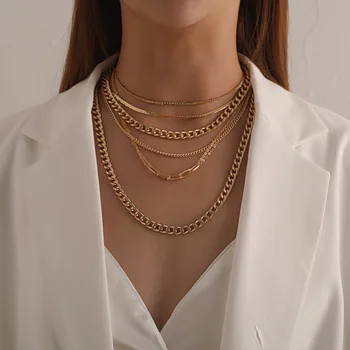 

Cross Border Ornament Women's Aluminium Alloy Chain Multistory Necklace Punk Exaggeration Retro Fashion Hip H