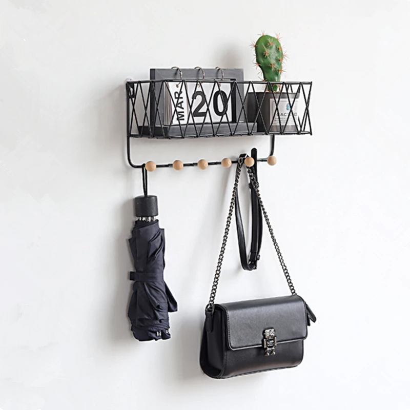 

Iron Grid Wall Shelf Wall-mounted Storage Rack Wood Hanger for Home Decor Ornaments Display Succulents Plant Pot Bonsai Holder