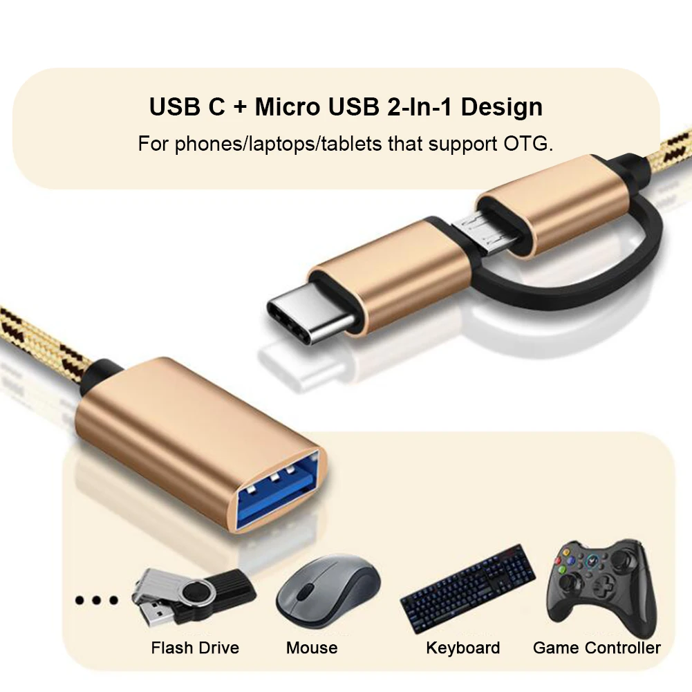 Otg Usb Type C Micro USB + USB C To Standard 3.0 Type A Adapter Cable Interface Converter For MacBook IPad Tablet Samsung