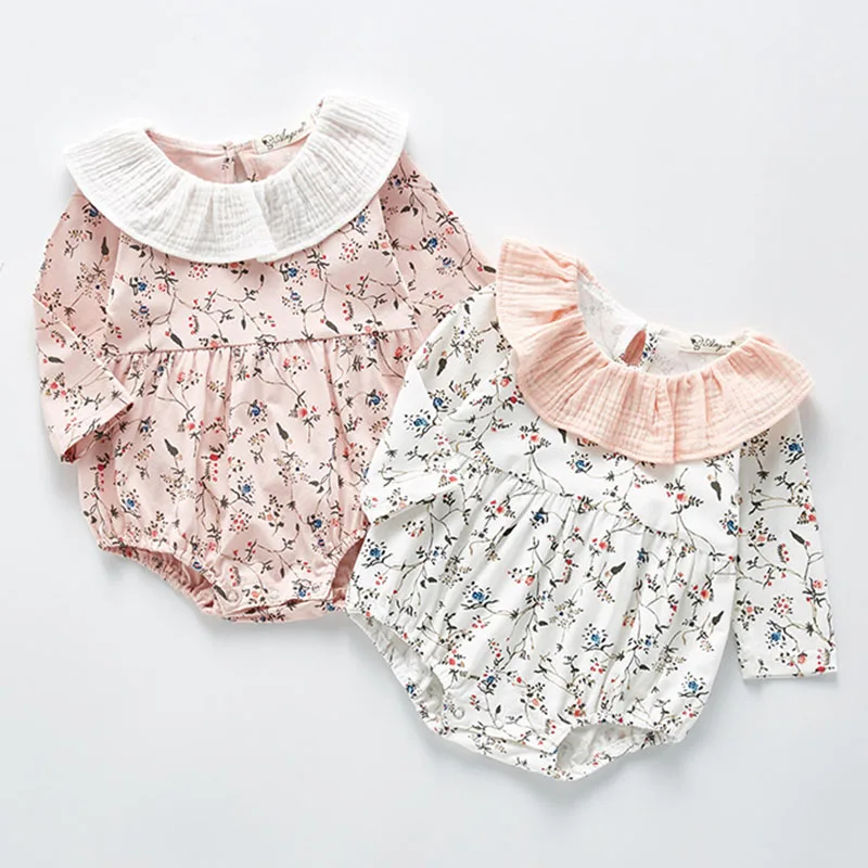 

Doll Collar Infant Newborn Baby Girls Printing Jumpsuit Spring Cute Kids Girl Long Sleeve Clothes Overall Children Rompers