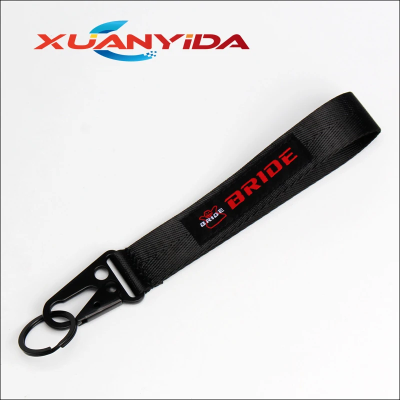 Универсальный JDM Racing MUGEN невесты Момо TAKAKeychain мобильный телефон ID карты подвесной ремень ремешки как Fck Domo Shocker авто брелок для ключей - Название цвета: Bride black