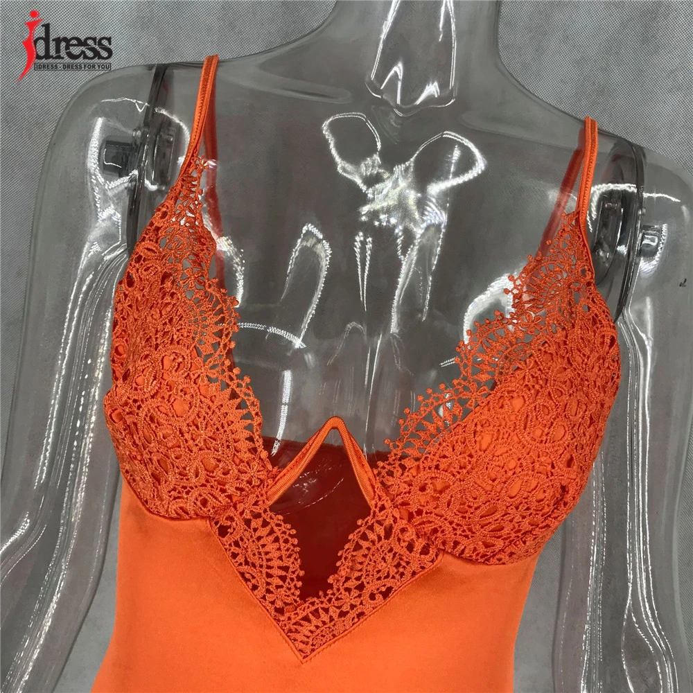 IDress 2020 New Sexy Satin Bodysuit Top Lace Flower Embroidery Body Top Women Skinny V Neck Steel Ring Bodysuit Summer Overalls (9)