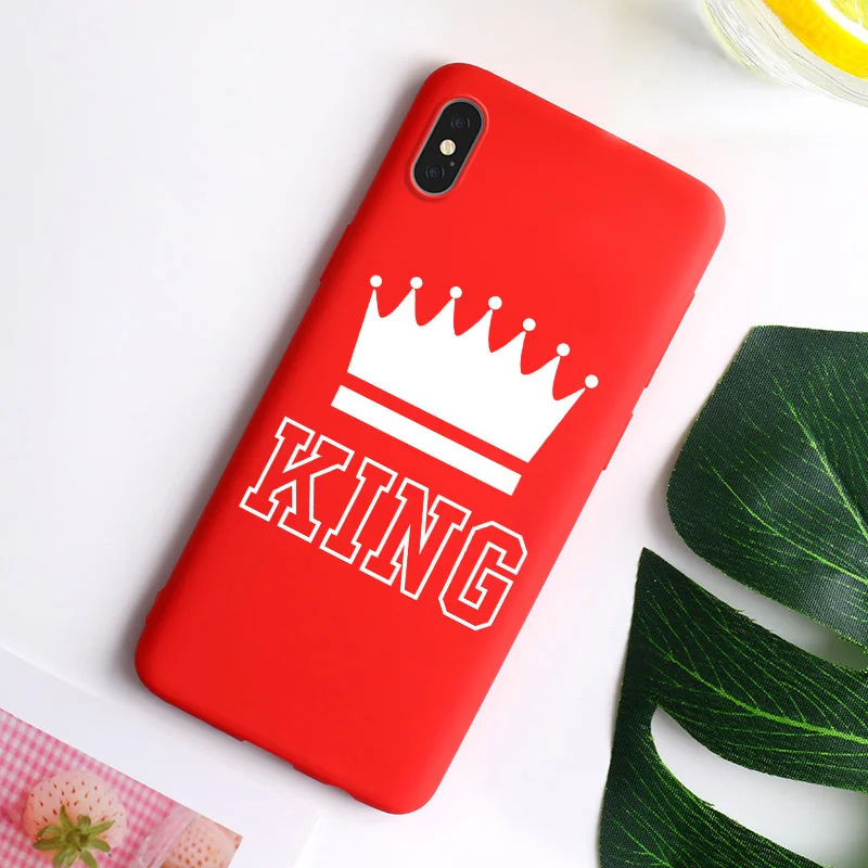Силиконовый чехол с короной для пар, чехол для iPhone 11 Pro 7 8 Plus 6 6S 5 5S SE X XR XS Max Funda King queen, Матовая Мягкая задняя крышка из ТПУ - Цвет: redI049