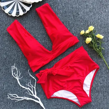 

Women 2PCS Swimsuit Swimwear Sexy Beachwear Push-up Padded Ruffles Bikini Set High Waist Bathing Monokini Suit