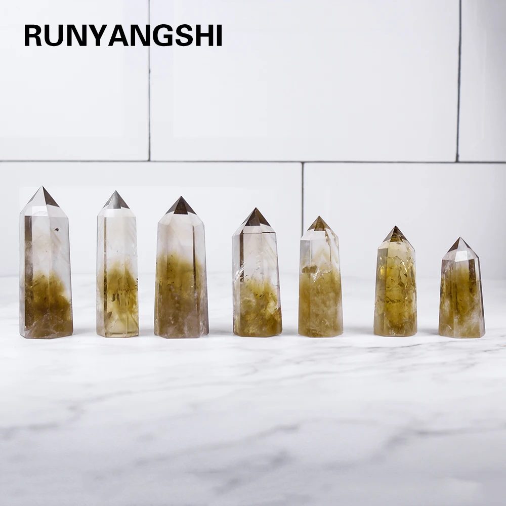 Runyangshi 1 шт. оптовая цена цитрин кварцевый кристалл Шестиугольная точка колонна