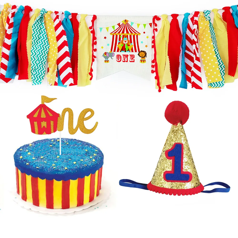 Decoration De Fete D Anniversaire Theme Animal De Cirque Pour Bebe Banniere Garniture De Gateau Drapeau Fournitures Aliexpress