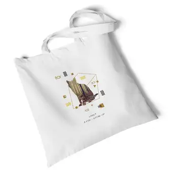 

Lychee Girls Animal Printed White Canvas Bag Environmental Reusable Original Handbag Storage Foldable Large Shoulder Bag