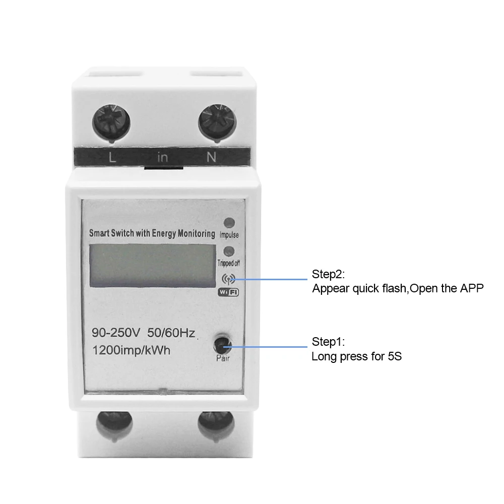 WiFi Smart Energy Meter Single Phase DIN-rail App Wattmeter Power Consumption Analyzer Voltage Current Meter 220V 50Hz