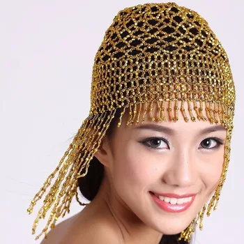 

Hat Elastic Tassel Sling Bead Hat Dance Headdress Belly Dance Performance