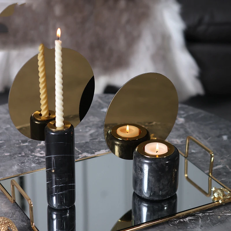 

Wedding Centerpieces Candelabra Parties Decorations Black Cylinder Marble With Round Gold Metal Candlestick Candle Holders