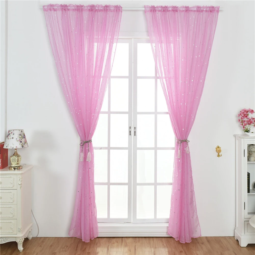 1Pc Fashion Shiny Star Pattern Transparent Tulle Voile Curtain Window Drape Living Room Home Decoration