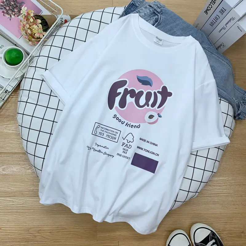 95% cotton Chic Summer New Personality Korean Style Fruit women t-shirts short white Plus Size kawaii harajukuTops Tees TYD26
