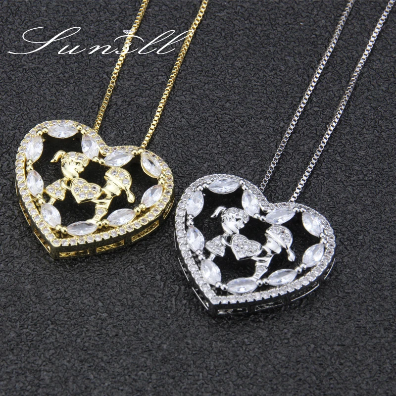 

SUNSLL fashion gold/silver Color copper necklace white Zircon necklace for women heart necklace birthday party jewelry Pendant