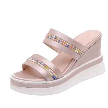 

Fanyuan slipper 2021 new fashion women sandals solid colors sweet party wedding shoes summer wedges platform sandals woman black