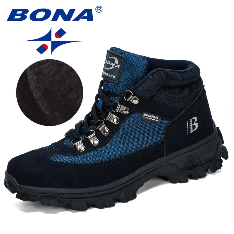 BONA/осенне-зимняя теплая спортивная обувь; модная кожаная походная обувь; Высокие Топы; нескользящие уличные кроссовки для альпинизма