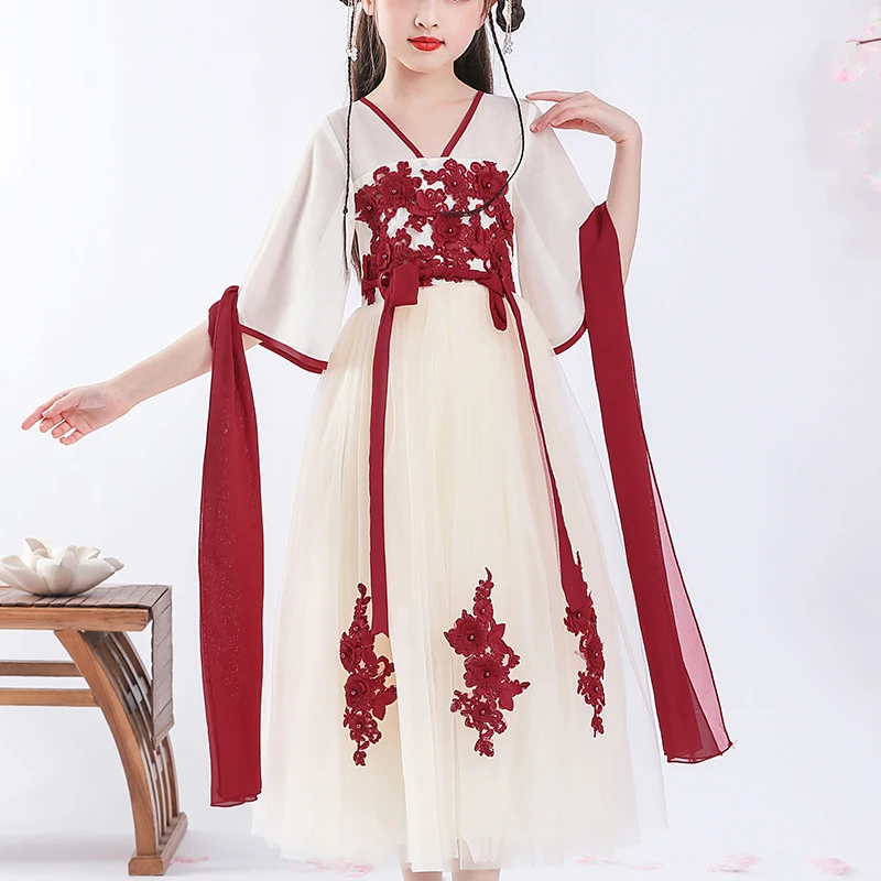 Платье Hanfu для девочек платье свадебной вечеринки в китайском стиле новогоднее