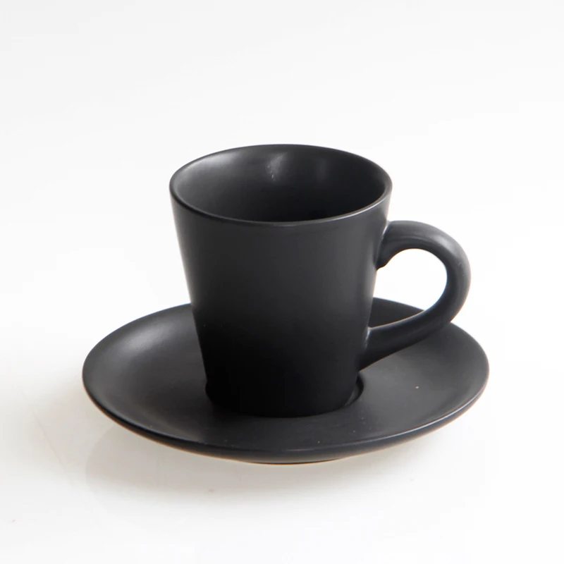 Black 100 мл низкая Глянцевая морозная текстура Demitasse эспрессо чашка блюдце набор кафе дешевые мини Expresso итальянская черная кружка для кофе поднос - Color: Black