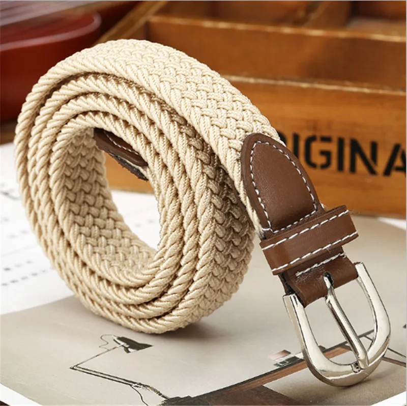 

6 Colors Men Women Fashion Braided Elastic Woven Canvas Buckle Belt Waistband Waist Straps All-matched