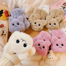 Winter Rabbit Fingerless Gloves Cute Girls Women Furry Mittens Korean Fashion Plush Ears Flip Thick Gloves Flexible Half Finger