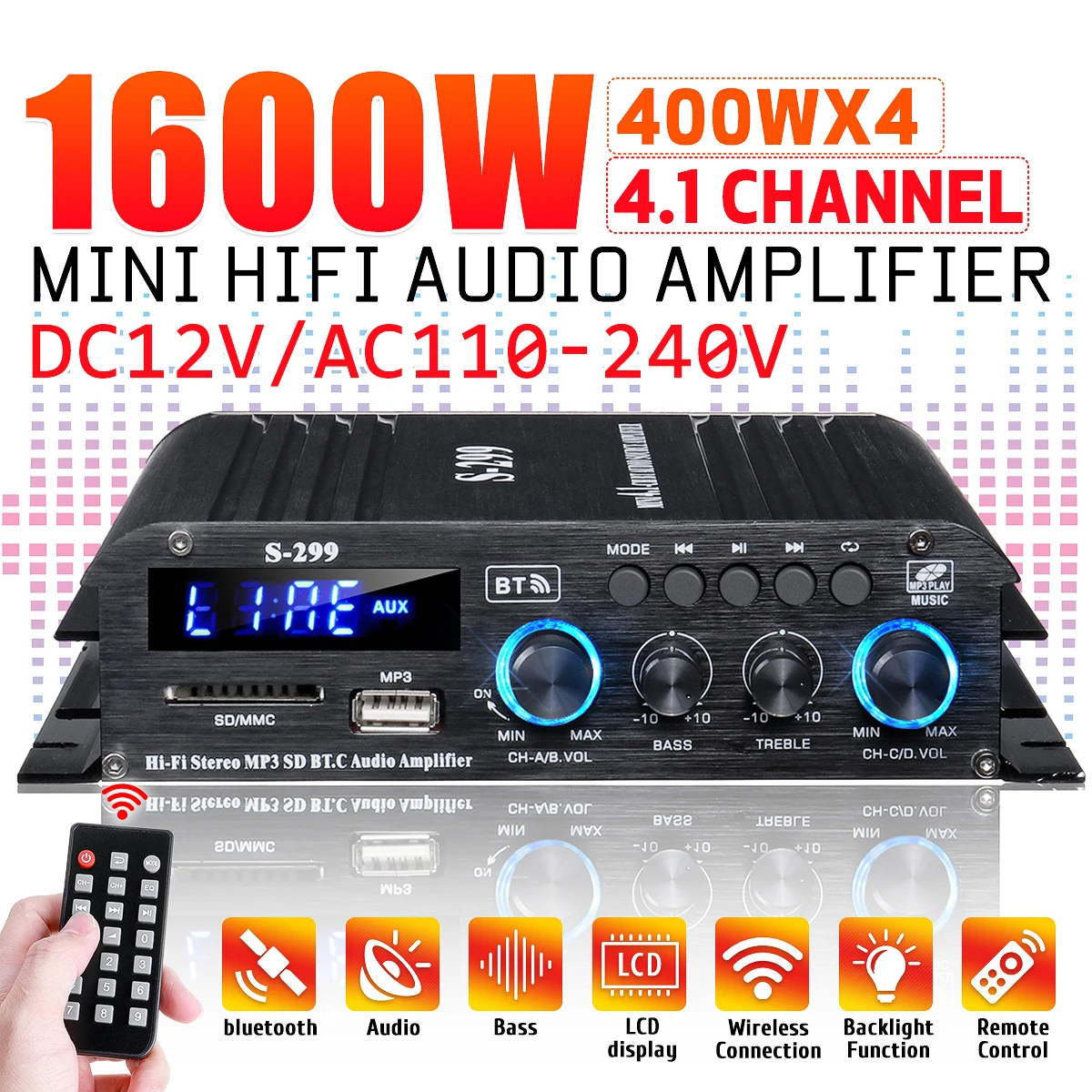 AK35 380 800W Home Digital Amplifiers Audio 110-240V Bass Audio Power bluetooth Amplifier Hifi FM Auto Music Subwoofer Speakers 6 channel amp Audio Amplifier Boards