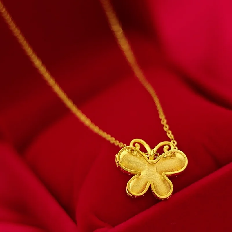 Necklace for Women Yellow Gold Color Butterfly Pendant Short Clavicle Chain Choker Engagement Anniversary Jewelry Birthday Gifts