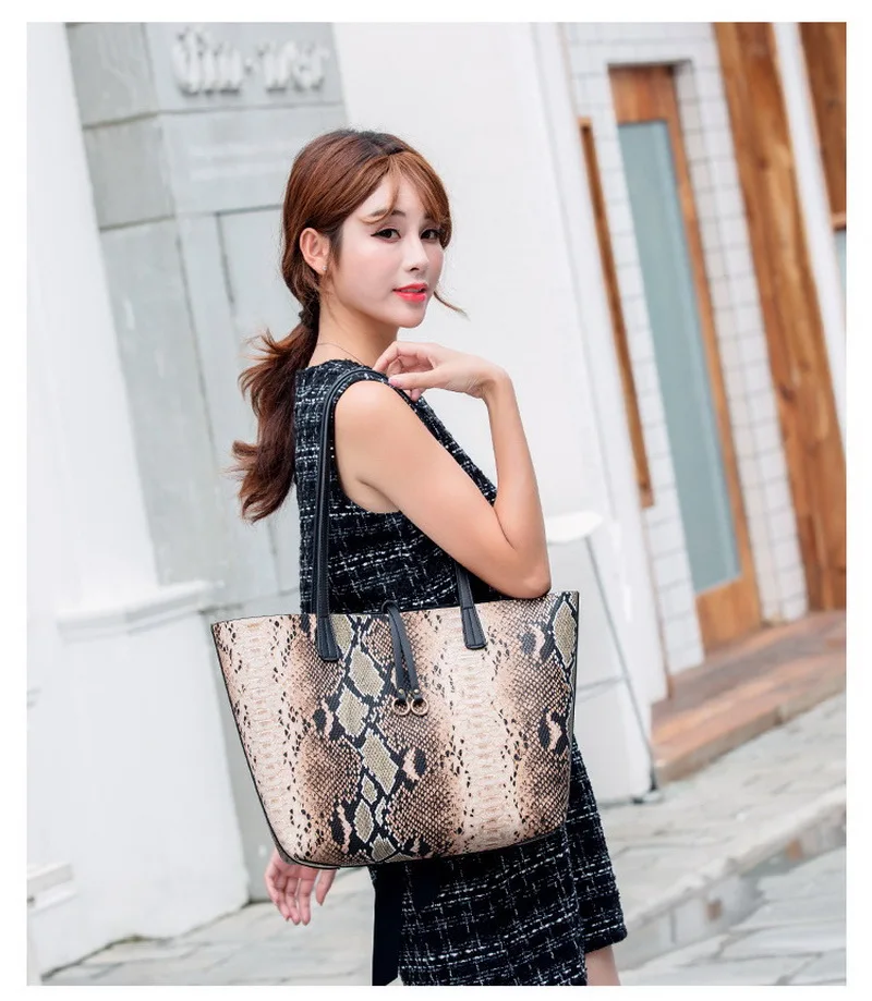 FUNMARDI Serpentine Leopard Handbags Female Shoulder Bags 2pcs Women Bags Set Composite Bags PU Leather Women Handbag WLHB2006