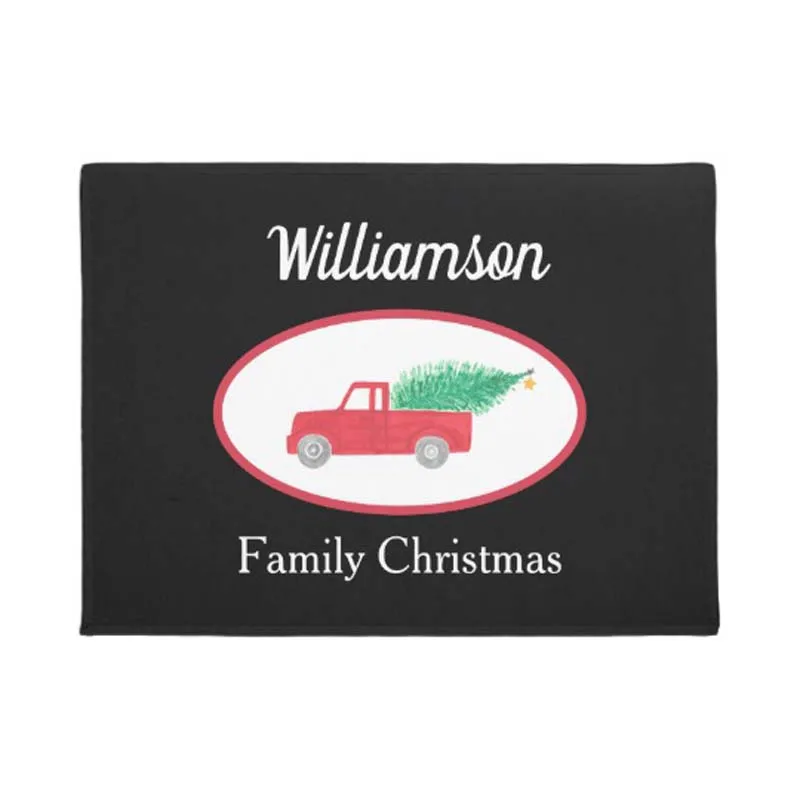 vintage_red_truck_family_name_christmas_black_doormat-rce718881acad4b3e870dda74a6407352_jftbl_540