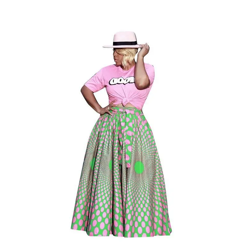 

2019 Womens Fashion Polka Dot Print Maxi Skirt High Waist Summer Style Long Maxi Skirts Ladies Fashion Floor-Length Saias