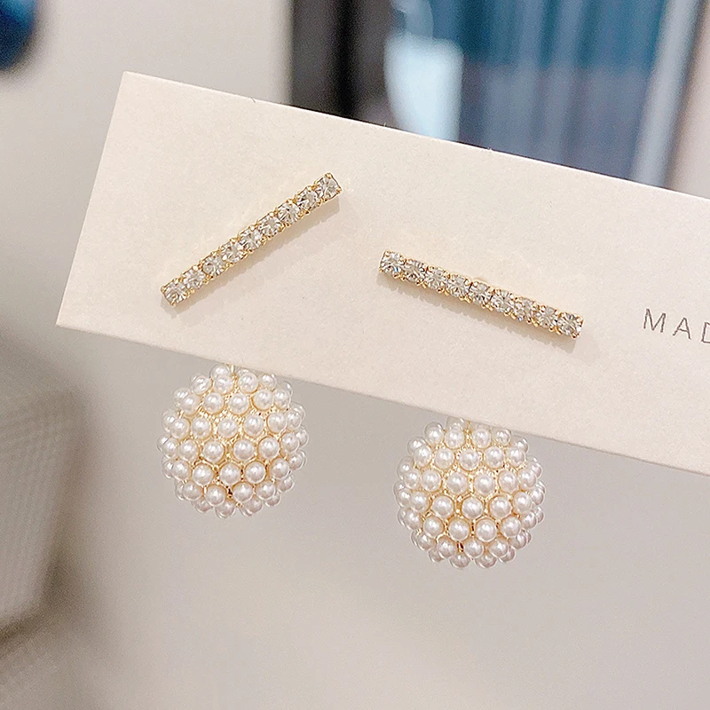 Korean Super Shine Exquisite Imitation Pearls Earrings for Women Cubic Zircon Temperament Charm Stud Earrings Wedding Jewelry