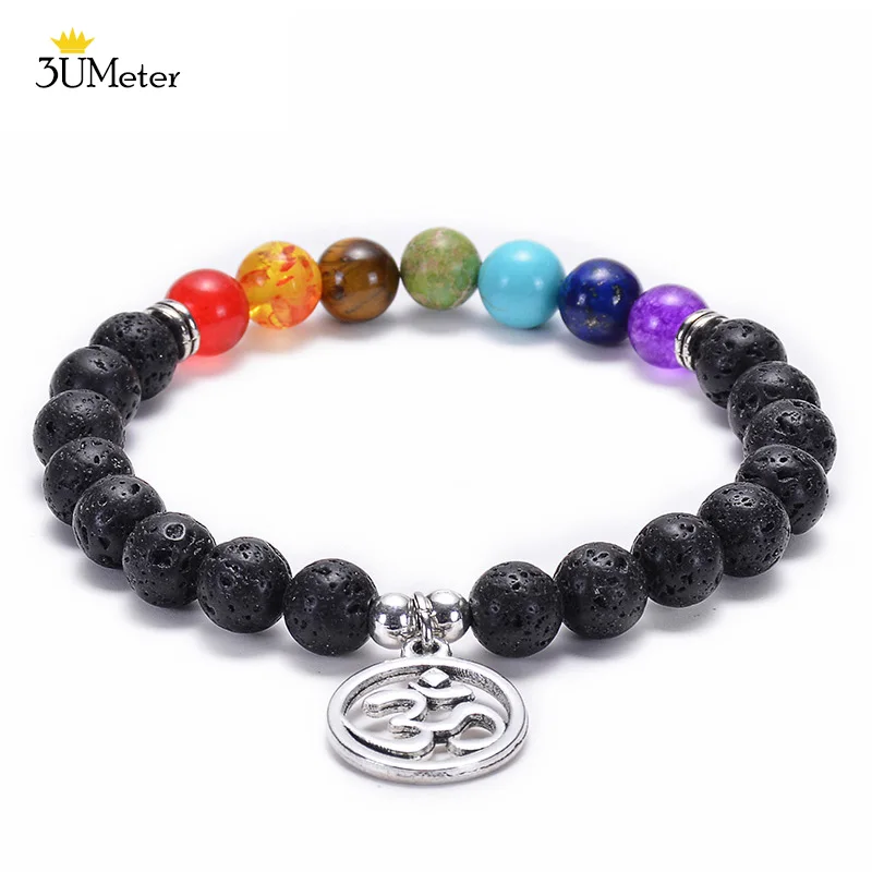 Chakra bracelet-5 8 мм бусины тигровый глаз браслет натуральный камень 7 чакра браслеты йога баланс бусины Будда молитва эластичный браслет для мужчин и женщин - Окраска металла: Chakra bracelet-5