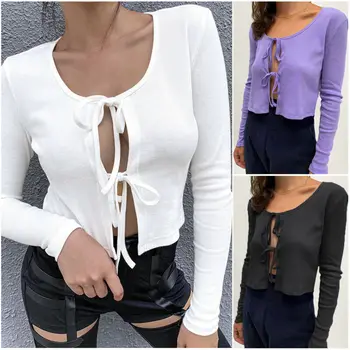 

Womens Knotted Tie Front Bolero Shrug Long Sleeve Crop Top Knit Sweater Cardigan Black 2020 Autumn Mujer Warm Soft Sweater Tops
