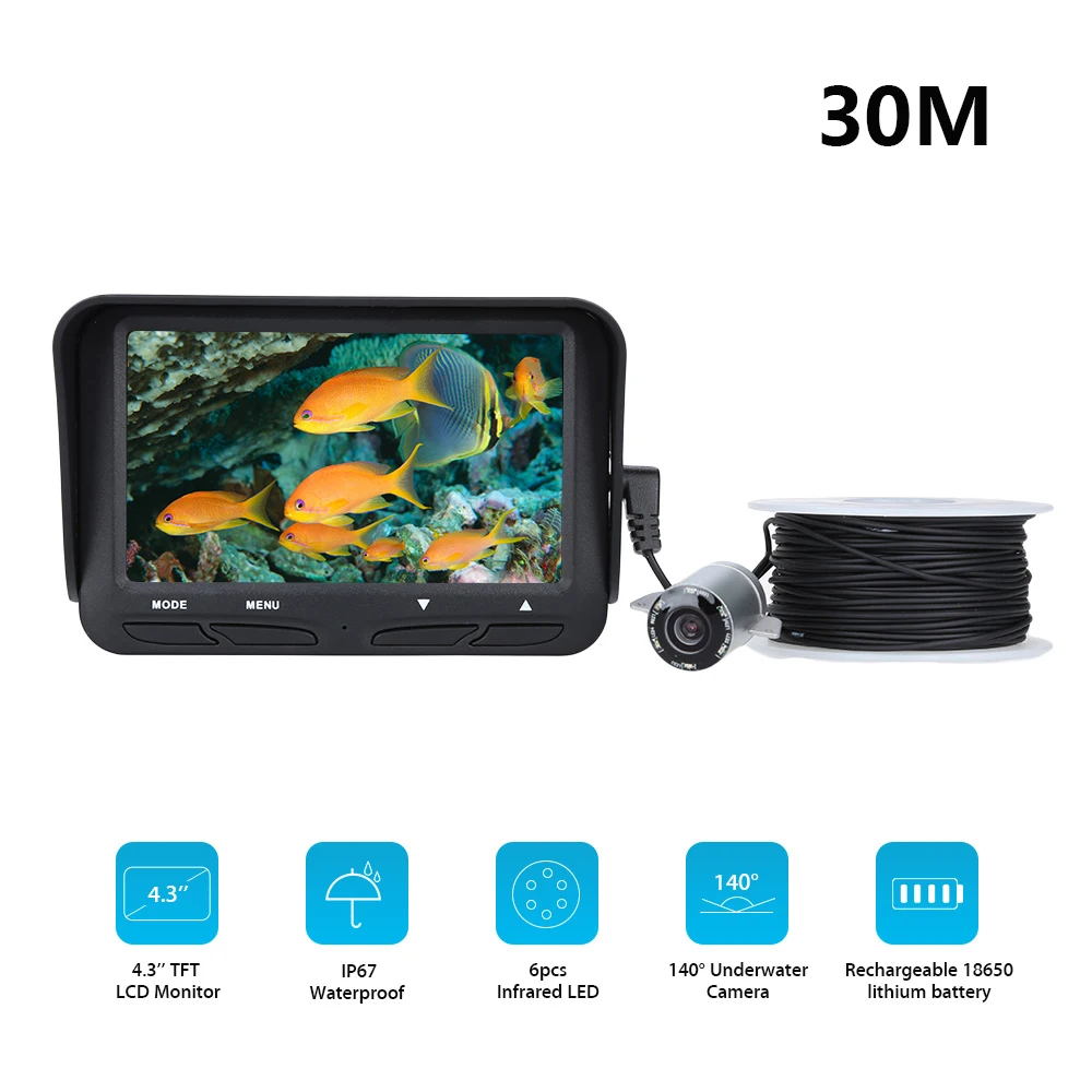 

30M 720P Underwater Ice Fishing Camera 4.3" HD LCD Video Fish Finder Night Version Infrared IR Led 140 degree wide angle