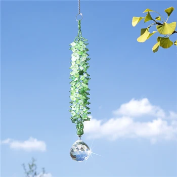 

H&D Rainbow Maker Hanging Crystal Suncatcher Window Sun Cacther With Quartz Natural Stone Bracelet for Gift Garden Decor (Green)