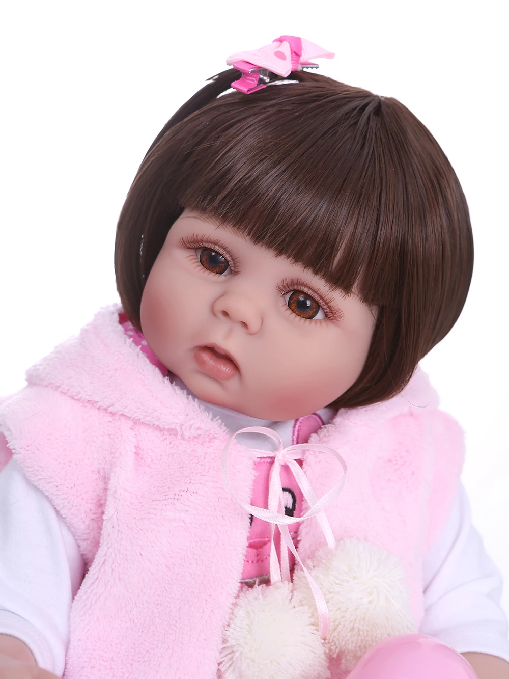 Новые прямые волосы 49 см bebe Кукла reborn для маленьких девочек в розовом платье кролика полное тело мягкий силиконовый Реалистичная детская игрушка для ванны