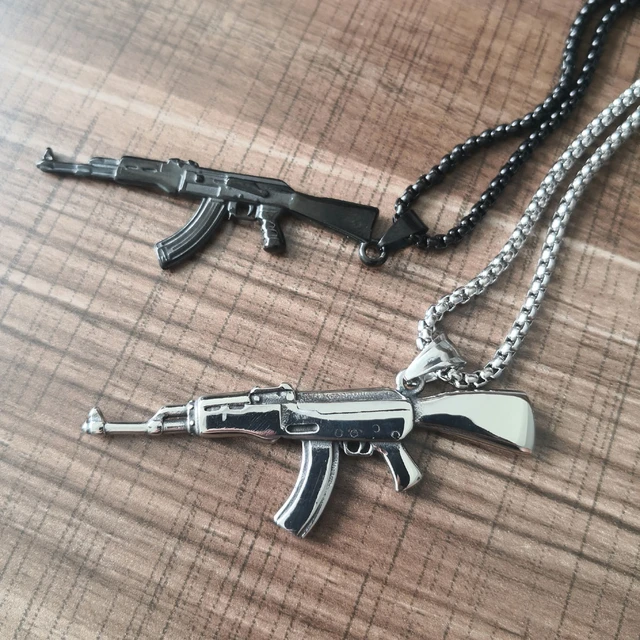 Men's Novelty Counter Strike AK47 Gun Pendant Necklace Vintage Gold CS AK-47  Peace Sgin Choker